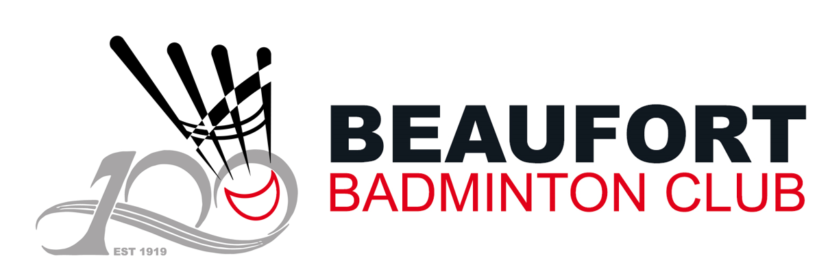 Main logo of Beaufort Badminton Club including the centenary mage and the name of the club